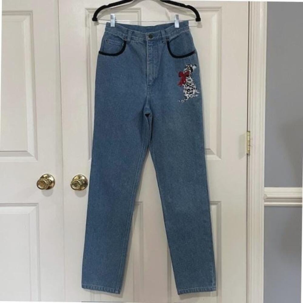 Dry Goods Company Jeans Woman Sz 6 Dog Embroidery High Rise Animal 90s Retro - Picture 2 of 9